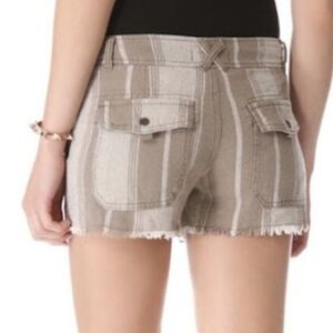 Free People Linen Blend Raw Hem Brown Striped Shorts Size 8